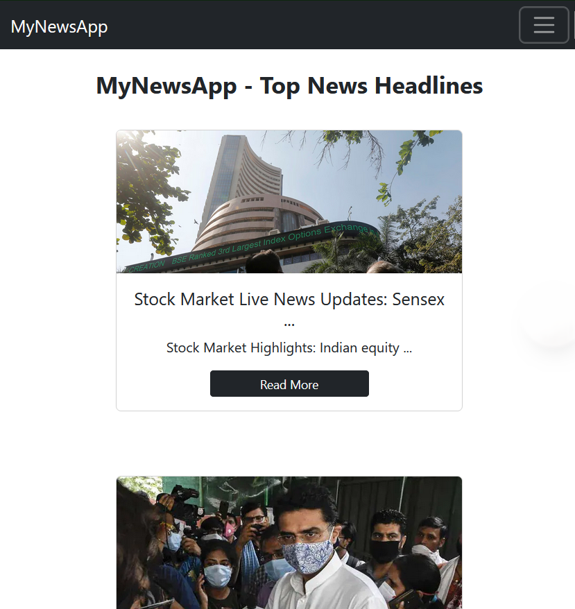 News App project screenshot by Himanshu Agarwal, full stack developer portfolio project