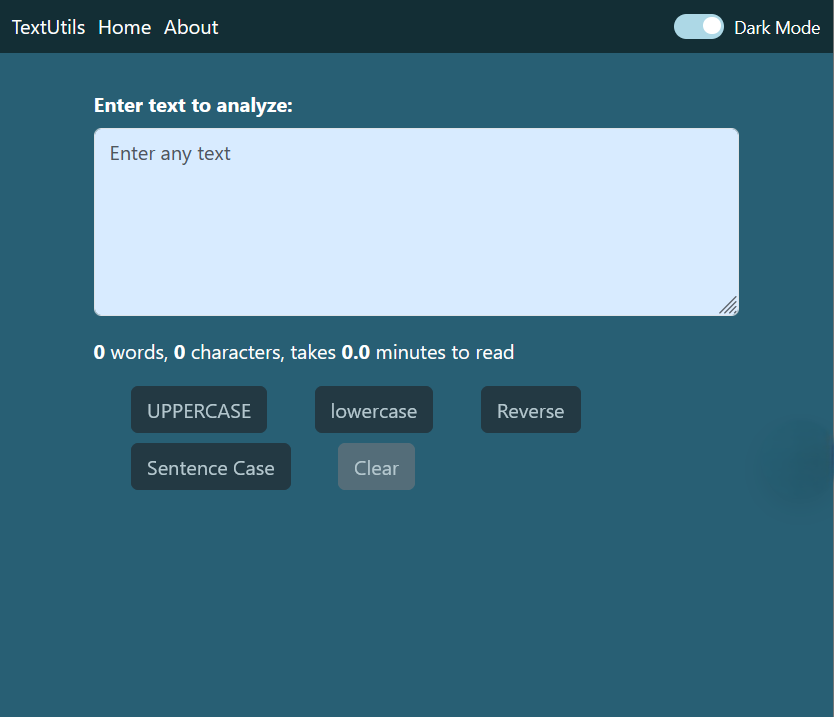 TextUtils project screenshot by Himanshu Agarwal, full stack developer portfolio project